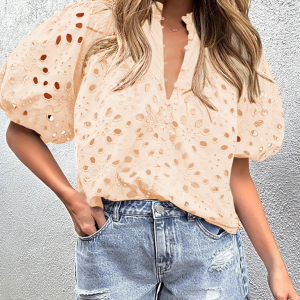 Women's New Style Puff Sleeve Embroidered Shirt
