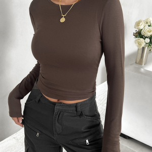 New round neck solid color slim long sleeve top