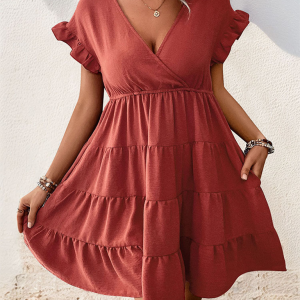Women's v-neck raglan sleeve solid color dress