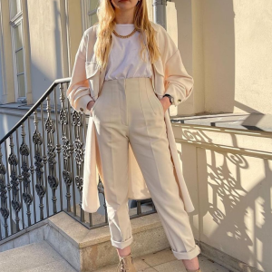 Women's Solid Color High Waist Trousers Slim Casual Pants