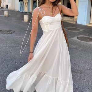 Fashionable and versatile layered poplin sleeveless suspender dress