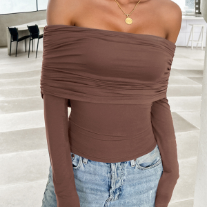Women's casual solid color pullover one shoulder top