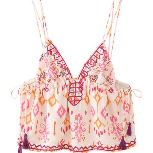 V-neck camisole top with sequin embroidery