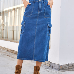 New casual washed workwear denim skirt