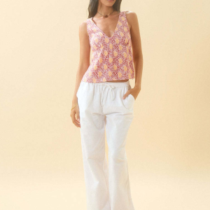 Striped drawstring casual loose straight-leg home trousers