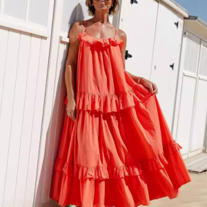 New holiday style ruffled long dress with long swing and elegant beach dress