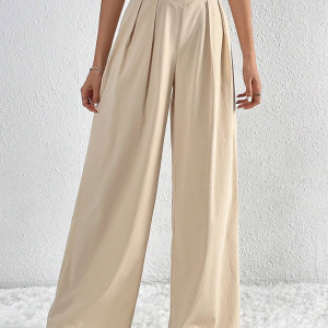 Women's Commuter Style Pleated Casual Wide Leg Pants Loose Trousers
