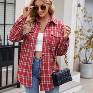 New Casual Fashion Loose Plaid Pocket Shirt