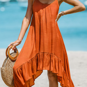 Women's Fashion Casual Solid Color Sling Irregular Dress