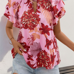 Women's ruffled sleeve printed shirt