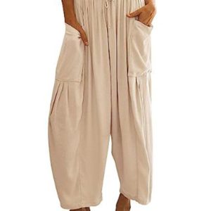 Women's elastic waist pleated high waist wide leg pants loose casual pants
