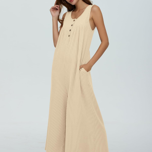 Women's casual pocket button jumpsuit
