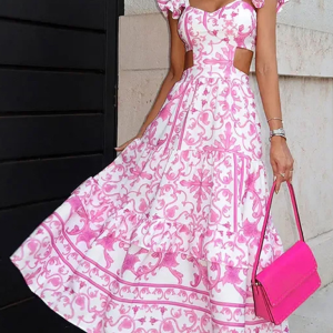 New floral print women's hollow dress