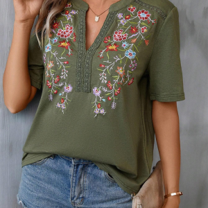 New women's fashion embroidery stitching lace top
