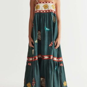 New Fashion Sexy Suspender Positioning Printed Swing Dress