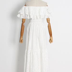 New Double-layer Lotus Leaf One-shoulder Embroidered Women's Long Dress