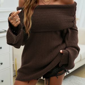 Women's loose shoulder pullover long sleeve sweater