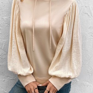 New women's puff sleeve hooded sweatshirt