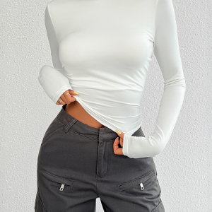 Slim Fit Open Back Crew Neck Knit Long Sleeve Top