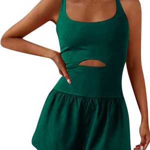 Women's beautiful back double strap tight jumpsuit yoga sports jumpsuit shorts