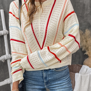 Colorful striped sweater crew neck pullover sweater