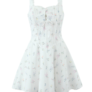 Lace Floral V-Neck Suspender Dress