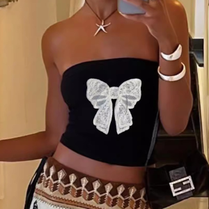 Sleeveless Tube Top with Personalized Print Y2K Top