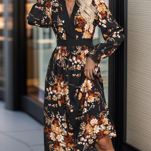 Fashion Printed Midi Fall Dress