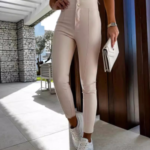 High-waisted stretch PU leather skinny bottoming pants