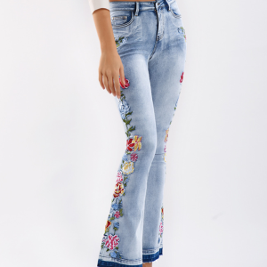 Floral Embroidered Denim Flare Pants