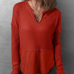 Women's Casual Shirt Solid Color Long Sleeve Patchwork Solid Color Loose Top