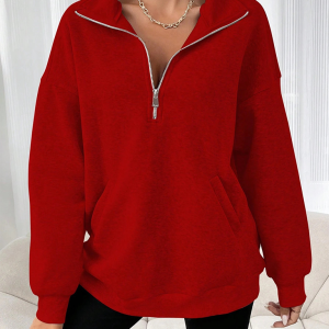 New fashion zipper lapel solid color casual sweater