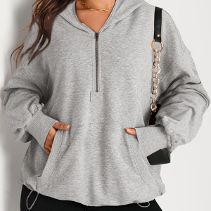 Women's Solid Color Long Sleeve Hooded Solid Color Zipper Plug Sweatshirt