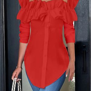 Simple solid color one-shoulder ruffled shirt top