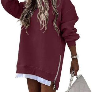 Fashionable stitching side zipper design pullover sweatshirt