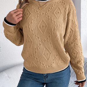 Casual Colorblocked Twist Long Sleeve Pullover Sweater