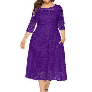 Plus size women's new evening dress bridesmaid dress lace pocket dress