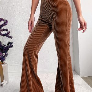 New style corduroy wide-leg casual pants fashionable solid color high waist flared pants