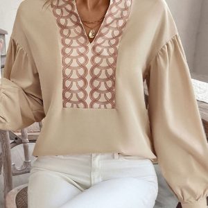 Women's long-sleeved stand-up collar ethnic style printed shirt