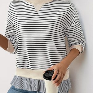 Casual round neck striped two-piece top