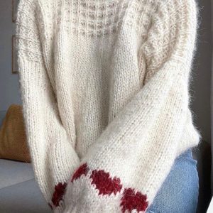 New Valentine's Day Y2K Round Neck Pullover Red Heart Long Sleeve Loose Sweater