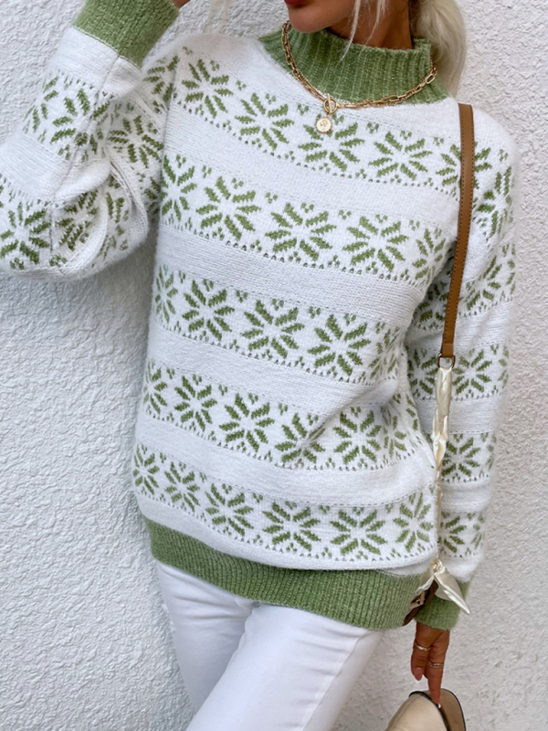 Women's Knitted Half Turtleneck Christmas Snowflake Sweater - Image 3