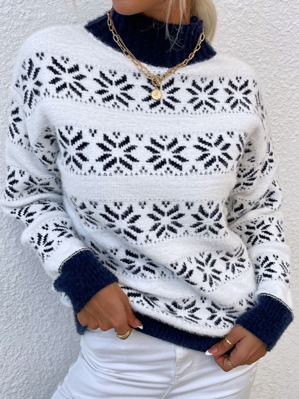 Women's Knitted Half Turtleneck Christmas Snowflake Sweater - Image 10