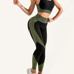 Women's Halter Neck Yoga Tank Top + High Waist Tight Yoga Pants Two-Piece Set