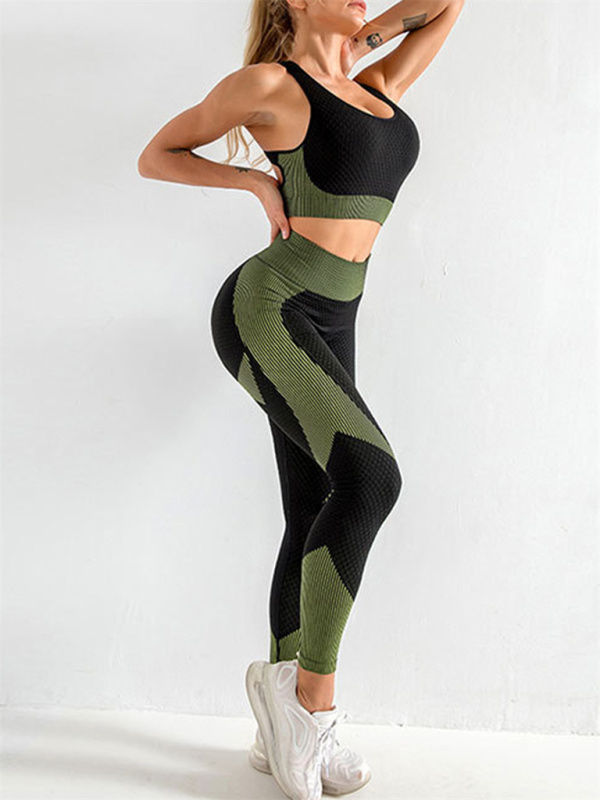 Women's Halter Neck Yoga Tank Top + High Waist Tight Yoga Pants Two-Piece Set - Image 3