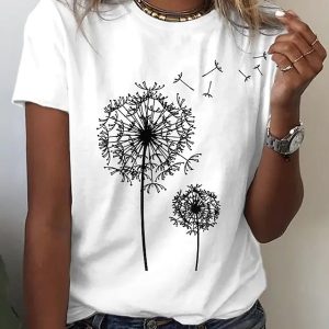 Women's Casual Dandelion Print Knit T-Shirt