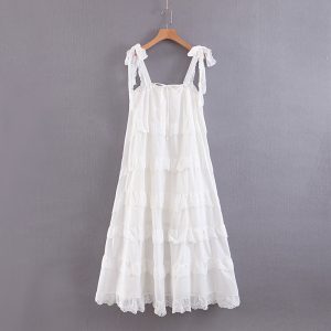 Women's pleated lace multi-layer long hem dress