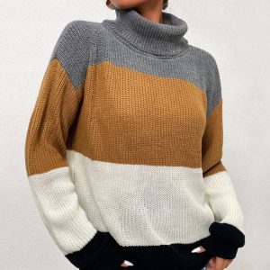 Middle Eastern Women's Pullover Loose Contrast Turtleneck