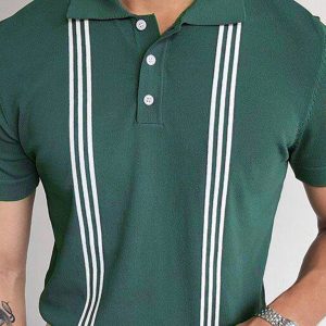 Green Striped Short Sleeve Slim Fit Polo Shirt