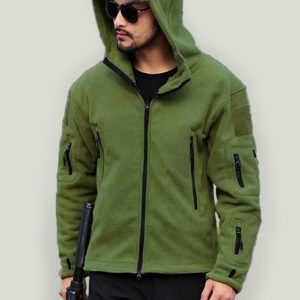 Men's Outdoor Warm Liner Fleece Jacket Cold-Proof Jacket Wind Hood Solid Color Hooded Jacket